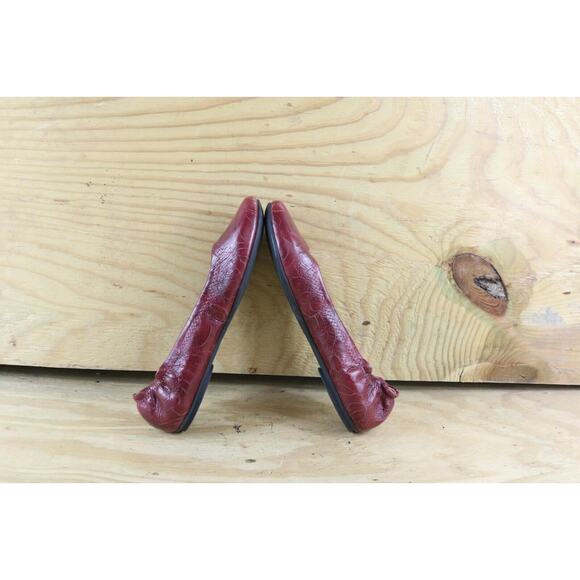 L.L. Bean Shoes Womens 6.5 M Red Leather Tooled Embossed Ballet Flats - Picture 5 of 7